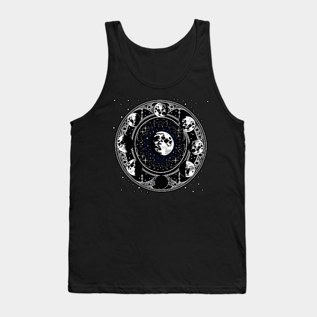 Moon phases black celestial night sky Tank Top by Edgi